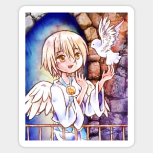 Angel and Dove Cute Original Anime Watercolor Painting Sticker